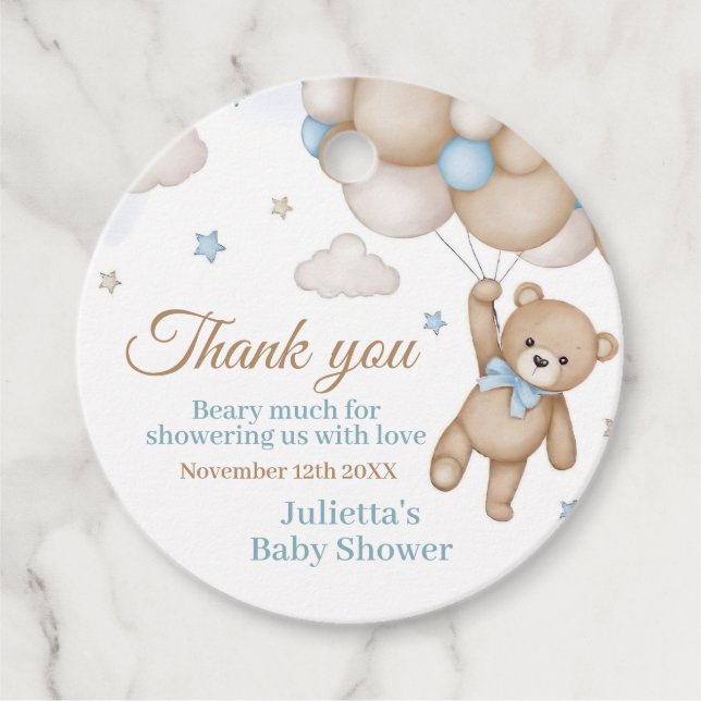 Vi kan bota vänta Nalle Blue Baby Shower Gåvor Etiketter (Framsida)