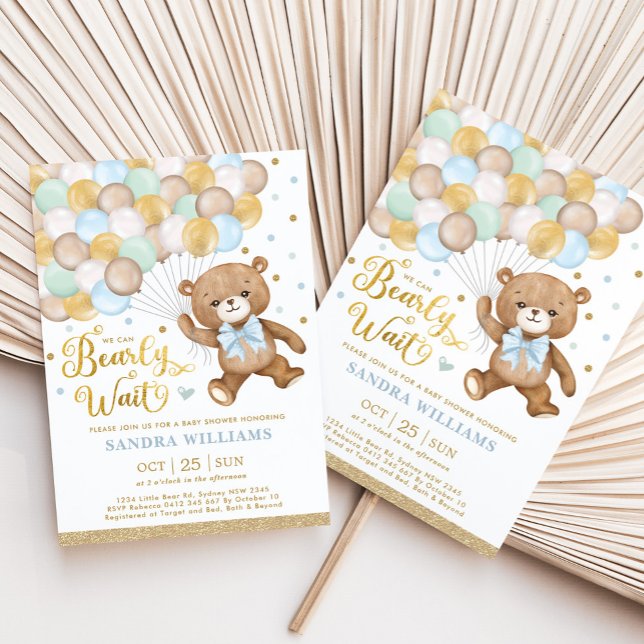 Vi kan bota vänta Nalle Boy Baby Shower Inbjudningar (Skapare uppladdad)