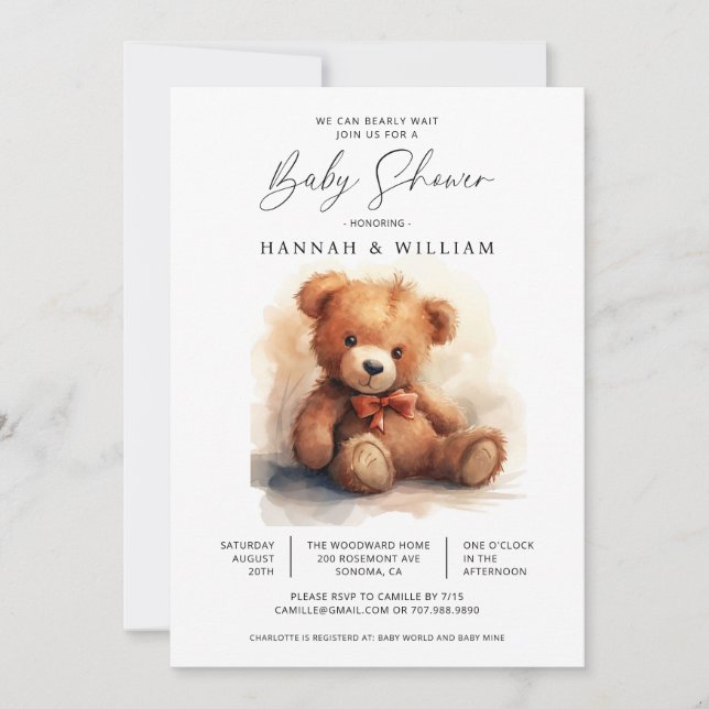 Vi kan bota vänta Nalle Boy Baby Shower Inbjudningar (Framsida)