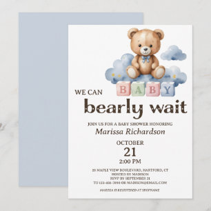 Vi kan bota vänta Nalle Boy Baby Shower Inbjudningar
