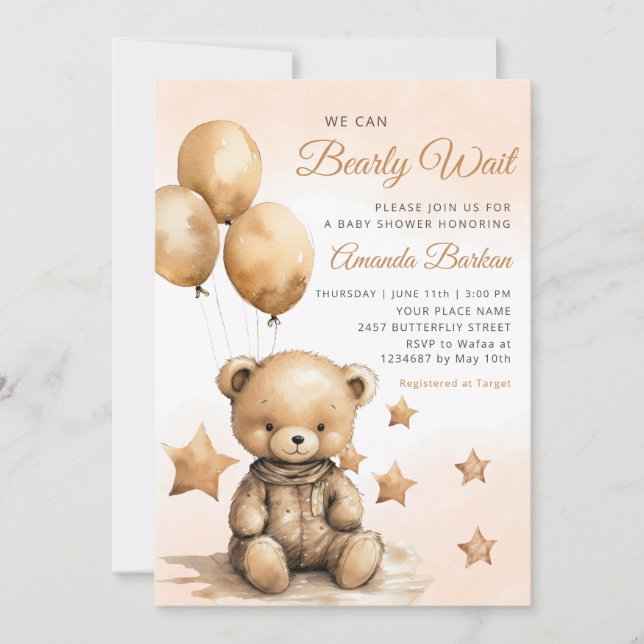 Vi kan bota vänta Nalle Boy Baby Shower Inbjudningar (Framsida)