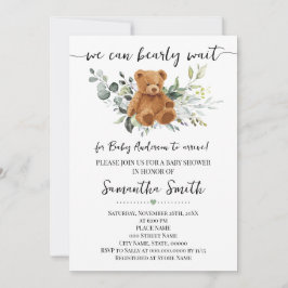 Vi kan bota vänta på att greenery Bear Baby Shower Inbjudningar