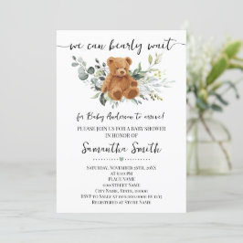 Vi kan bota vänta på att greenery Bear Baby Shower Inbjudningar