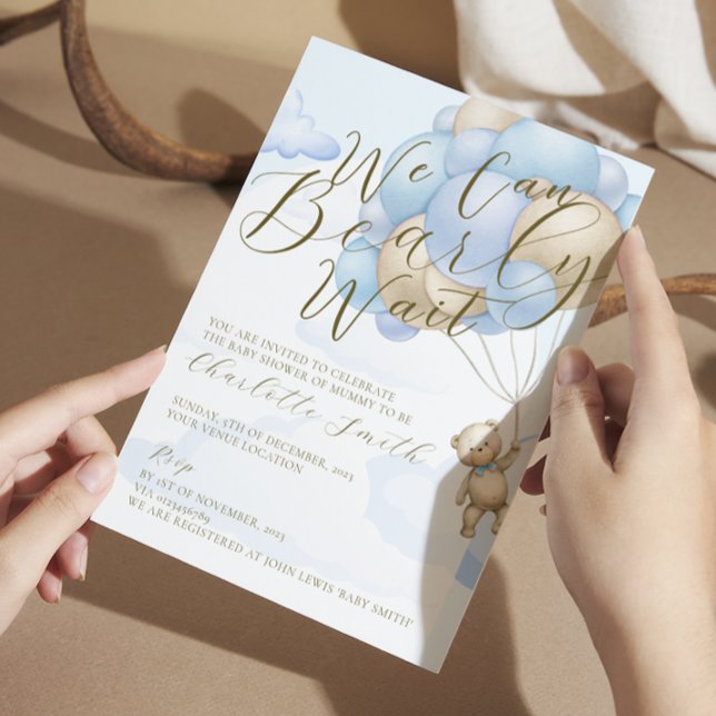 Vi kan bota vänta på babybabybabyinbjudan. inbjudningar (bear theme baby shower invite )