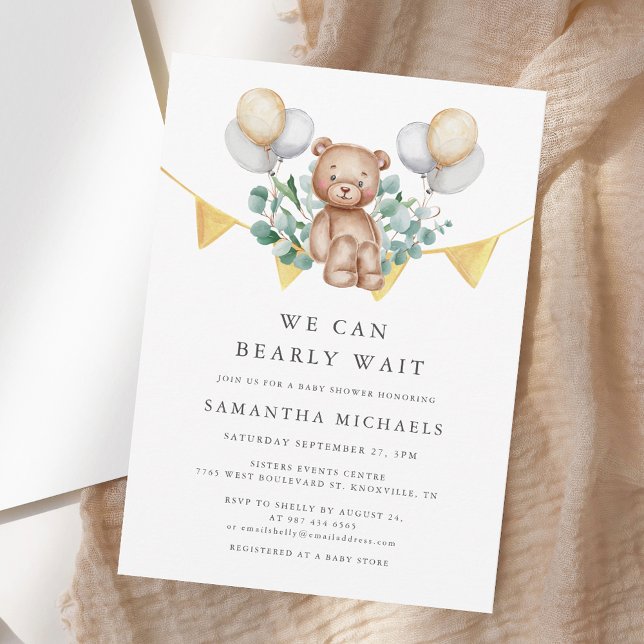 Vi kan bota vänta på babyskor inbjudningar (We Can Bearly Wait Bear Baby Shower Invitation)
