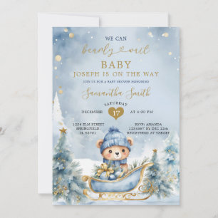 Vi kan bota vänta på babyvisaren Dusty Blue Winter Inbjudningar