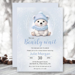 Vi kan bota vänta på blått Polar Bear Baby Shower Inbjudningar