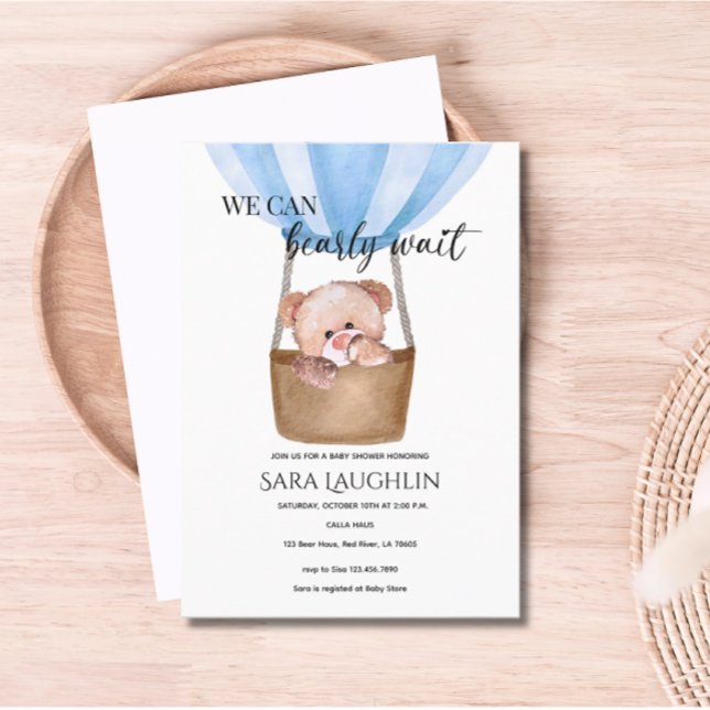 Vi kan bota vänta på inbjudan till babyduschar i P (We Can Bearly Wait Baby Bear Baby Shower Invitation)
