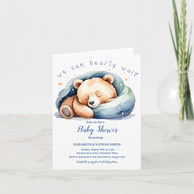 Vi kan bota vänta på söt Nalle Baby Shower Inv. Inbjudan (Framsida)