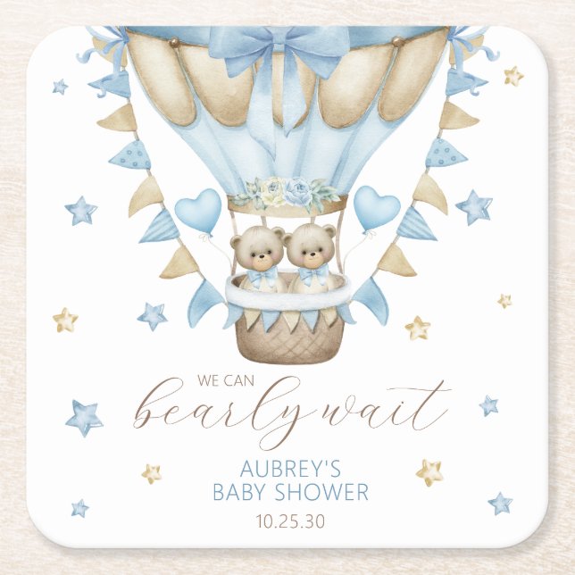 Vi kan bota vänta på Twin Boy-babydusch Underlägg Papper Kvadrat (Framsidan)