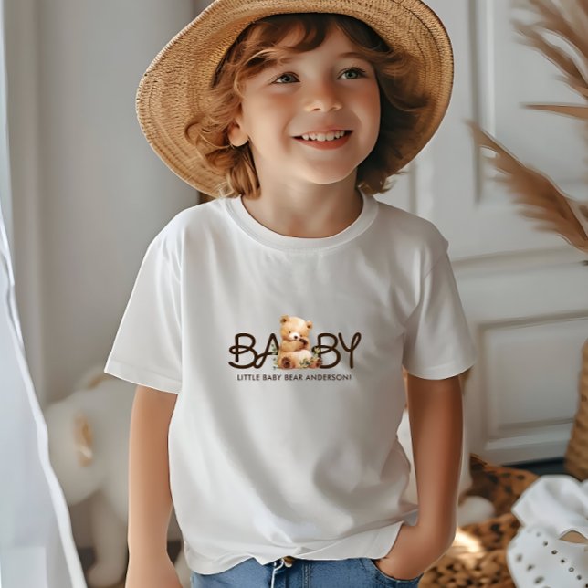 Vi kan bota vänta på vattenfärgsbabysknappen Party T Shirt (We Can Bearly Wait Watercolor Baby Shower Party Baby T-Shirt)
