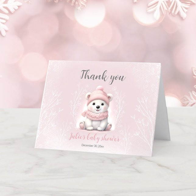 Vi kan bota vänta Polar Bear Baby Shower Tack Kort (We Can Bearly Wait Polar Bear Baby Shower Thank You Card)