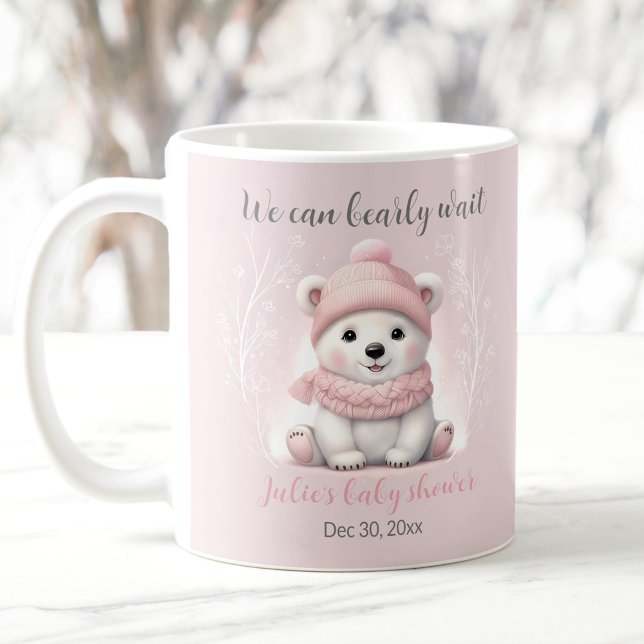 Vi kan bota vänta Polar Bear Namn Baby Shower Mugg (We Can Bearly Wait Polar Bear Name Baby Shower Mug)