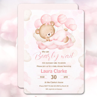 Vi kan bota vänta rosa Bear Baby Shower Inbjudningar