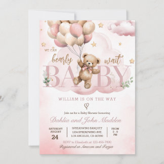 Vi kan bota vänta Rosa Nalle Baby Shower Inbjudningar