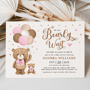 Vi kan bota vänta Rosa Nalle Baby Shower Inbjudningar