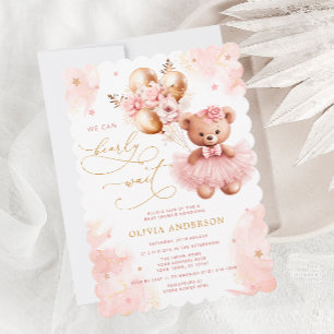 Vi kan bota vänta Rosa Nalle Baby Shower Inbjudningar
