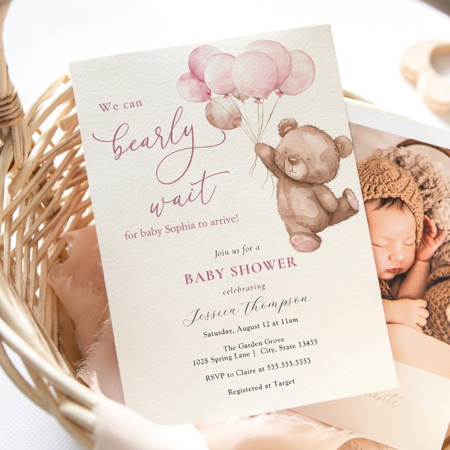 Vi kan bota vänta Rosa Nalle Baby Shower Inbjudningar (Skapare uppladdad)