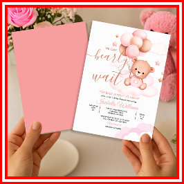 Vi kan bota vänta Rosa Nalle Baby Shower Inbjudningar
