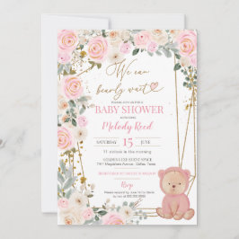 Vi kan bota vänta Rosa Nalle Baby Shower Inbjudningar