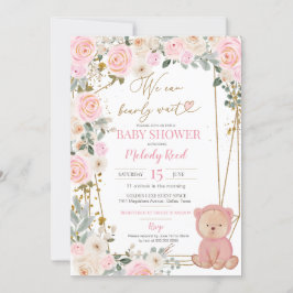 Vi kan bota vänta Rosa Nalle Baby Shower Inbjudningar