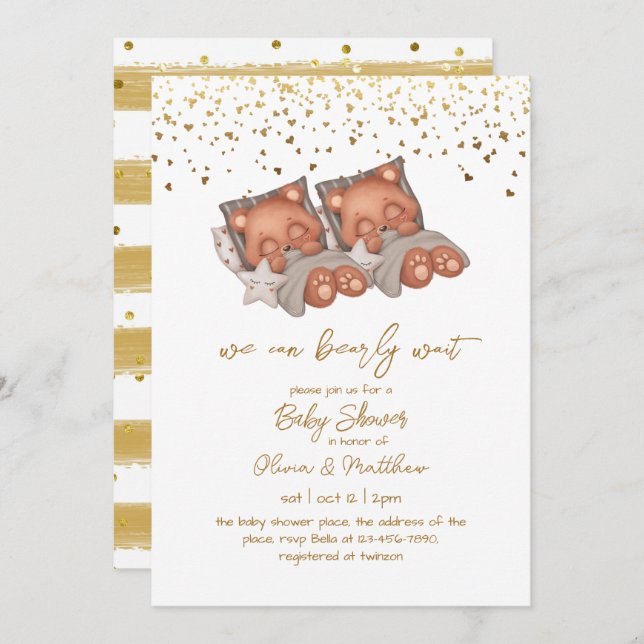 Vi kan bota vänta två gånger per kön Neutral babyd Inbjudningar (Fram/baksida)