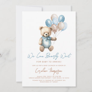 Vi kan bota väntan på Blue Baby Shower Inbjudningar