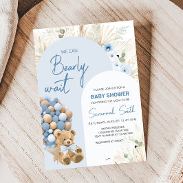 Vi kan bota väntan på Blue Baby Shower Inbjudningar