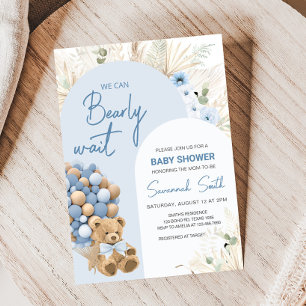 Vi kan bota väntan på Blue Baby Shower Inbjudningar