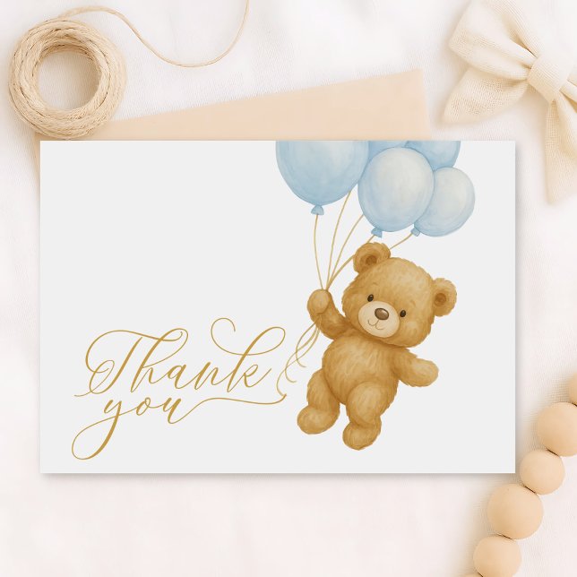 Vi kan bota väntan på Blue Baby Shower Tack för di Inbjudningar (We can bearly wait thank you card)