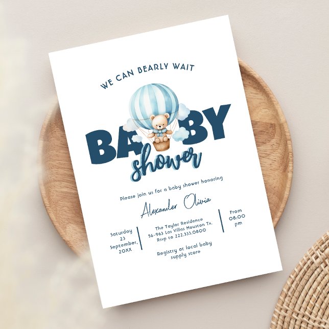 Vi kan bota väntan på Blue Bear Baby Shower Inbjudningar (Skapare uppladdad)