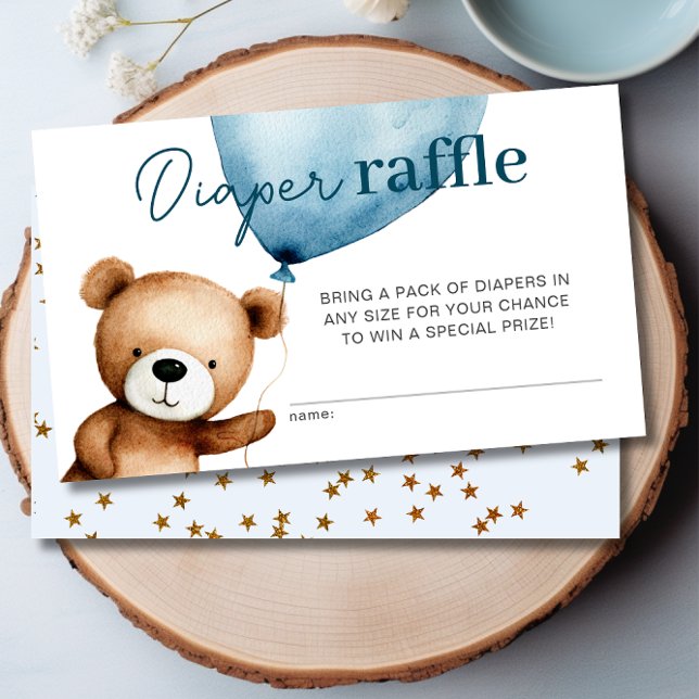 Vi kan btidigt vänta på babybabyskor. tilläggskort (We Can Bearly Wait- Boy Baby Shower Diaper Raffle Enclosure Card - Front and Back)