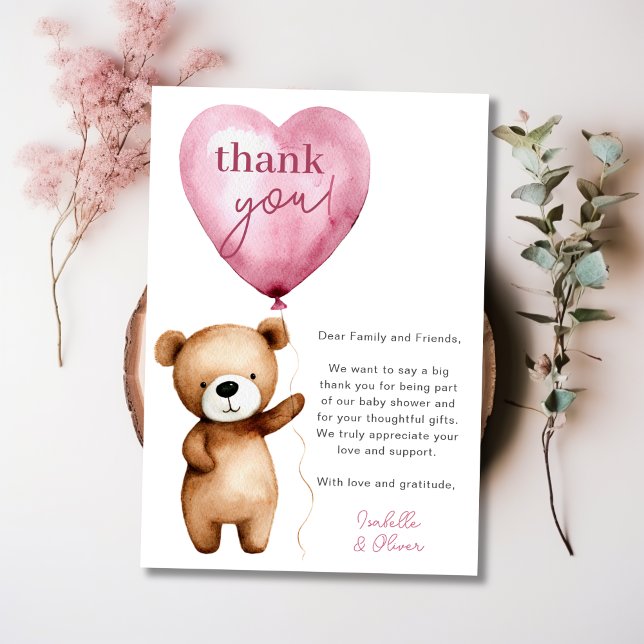 Vi kan bur vänta på att babybabyn ska tacka ditt k inbjudningar (We Can Bearly Wait Girl Baby Shower Thank You Card)