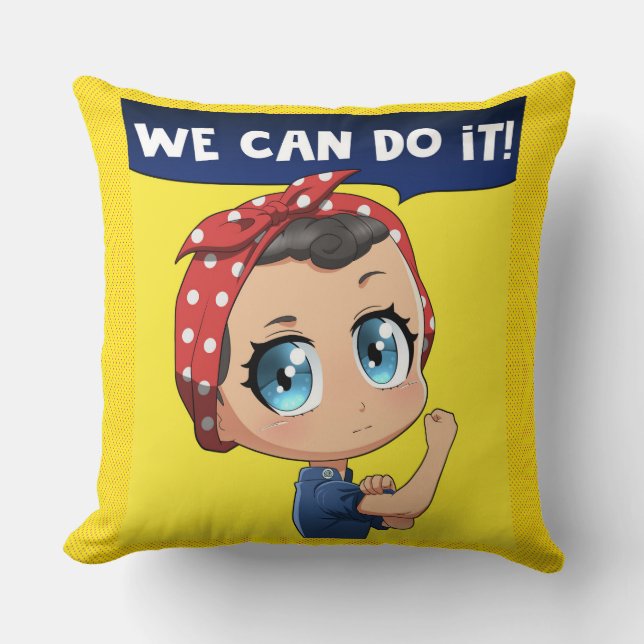  Vi kan göra det! Anime Rosie Riveter Chibi Kudde (Framsida)