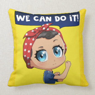 Vi kan göra det! Anime Rosie Riveter Chibi Kudde