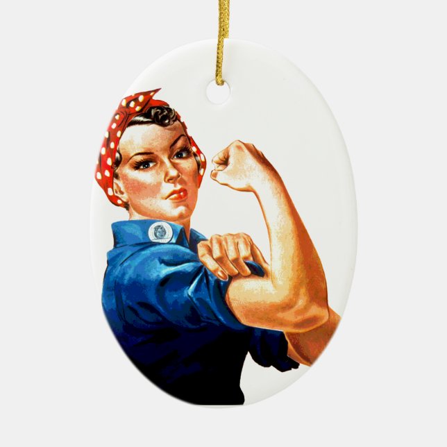 Vi kan göra det genom Riveter WWII-propaganda Julgransprydnad Keramik (Framsidan)