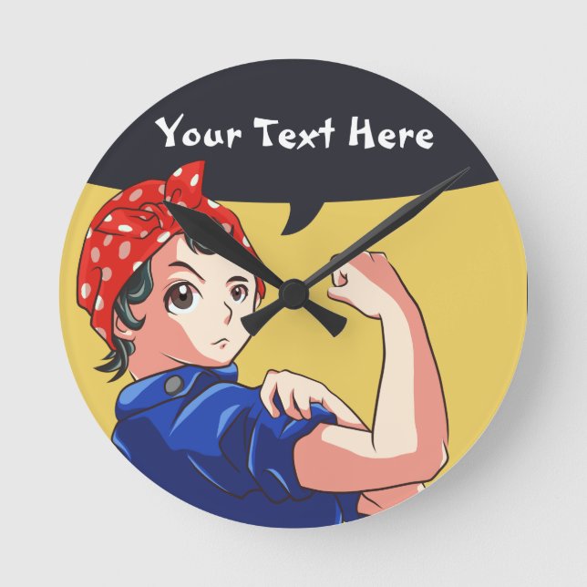Vi kan göra det! Magna Anime Rosie Riveter Rund Klocka (Framsida)