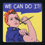 Vi kan göra det! Rosie of the Riveter Pop Art Remi Fyrkantig Klocka<br><div class="desc">Rosie the Riveter möter hennes match i en funky Licsteinien Ben-Day Dots-inspirerad remix. Roy Lichtenstein är bäst känd för sina prickade,  vinstfyllda tecknader med vackert dam i nöd. Men dam är långt ifrån i nöd! Rosie är den ultimata symbolen för GIRL POWER!</div>