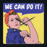 Vi kan göra det! Rosie, Riveter Remix pop Art Fyrkantig Klocka<br><div class="desc">Rosie the Riveter möter hennes match i en funky Licsteinien Ben-Day Dots-inspirerad remix. Roy Lichtenstein är bäst känd för sina prickade,  vinklade tecknader med vackra dam i nöd. Men dam är långt ifrån i nöd! Rosie är den ultimata symbolen för GIRL POWER!</div>