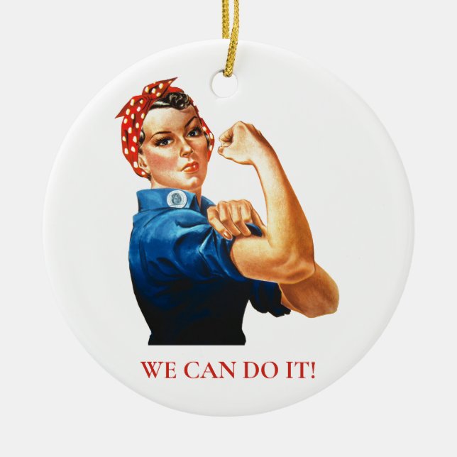 Vi kan göra det Rosie Riveter Women Power WWII Julgransprydnad Keramik (Framsidan)