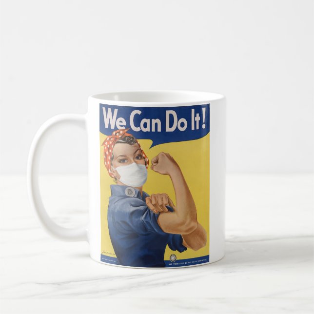 Vi kan göra det!  Rosie the Riveter Pandemic Editi Kaffemugg (Vänster)