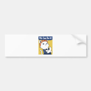 Vi kan göra det! White Cat Rosie Riveter Bildekal