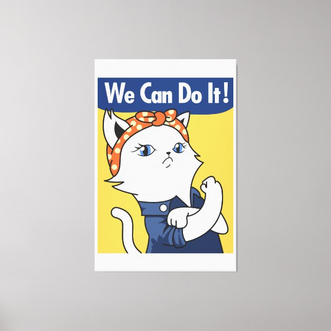 Vi kan göra det! White Cat Rosie Riveter Canvastryck (Framsida)