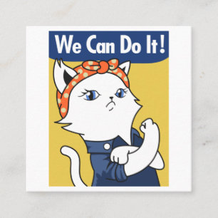 Vi kan göra det! White Cat Rosie Riveter Fyrkantigt Visitkort