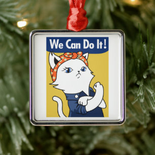 Vi kan göra det! White Cat Rosie Riveter Julgransprydnad Metall