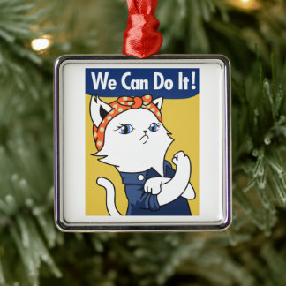Vi kan göra det! White Cat Rosie Riveter Julgransprydnad Metall