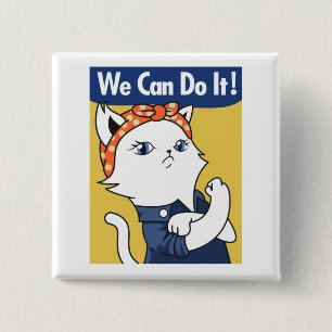 Vi kan göra det! White Cat Rosie Riveter Knapp