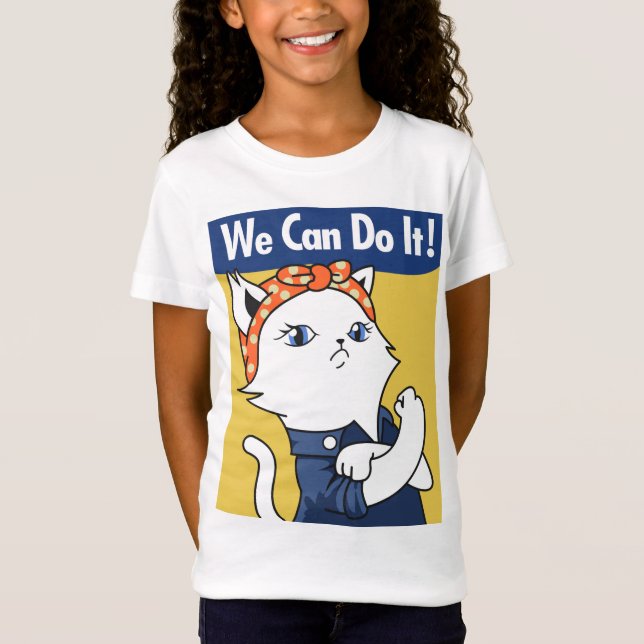 Vi kan göra det! White Cat Rosie Riveter T Shirt (Framsida)