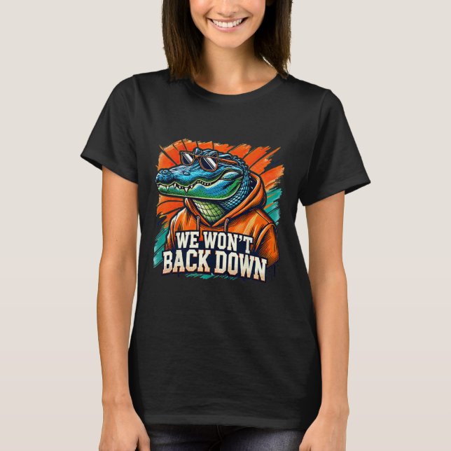 Vi kan inte backa ner Blå och Orange Gator White T Shirt (Framsida)