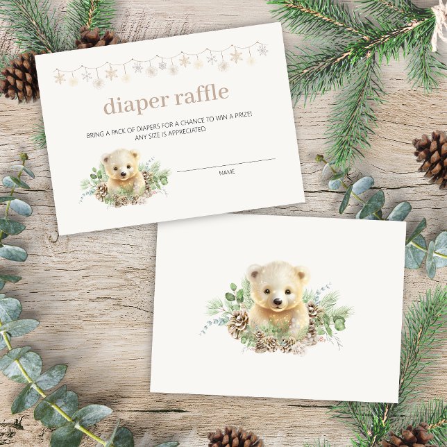 Vi Kan Knappast Vänta Baby Shower Blöja Lotteri Tilläggskort (elegant creamy beige gender neutral polar bear we can bearly wait baby shower diaper raffle cards)
